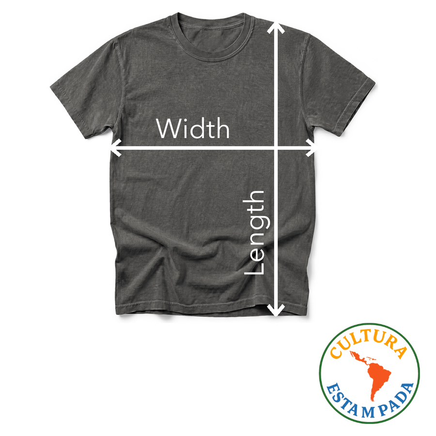 How to measure: lay the garment flat. Width is straight across the chest, side to side, just below the arms. Length is from the top of the shoulder beside the collar straight down to the bottom hem.